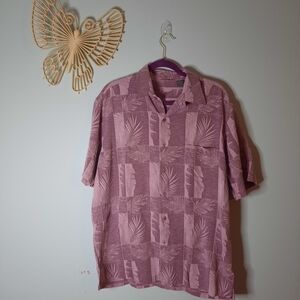 Tori Richard 100% Silk Mauve Leaf Pattern Hawaiian Shirt